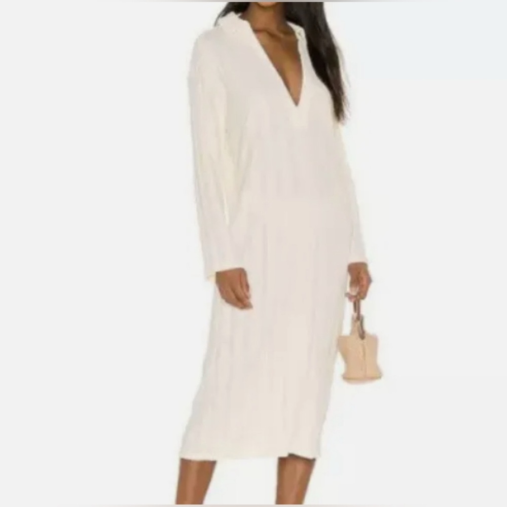 FREE PEOPLE Beach Astr Long Sleeve Collar Dress in Ecru Cover Up Midi